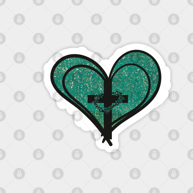 Christian Cross with Hearts and Crown of Thorns Magnet by Rox