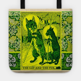 THE CAT AND THE FOX Forest Animals Yellow Green Floral Tote