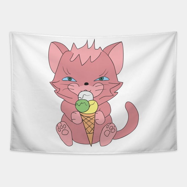 Cat with ice cream Tapestry by Alekvik