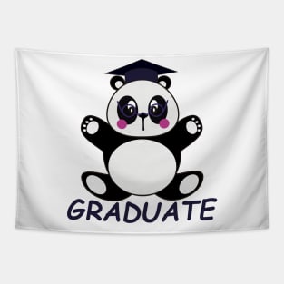 Cute Kids Panda in Graduation Cartoon Tapestry