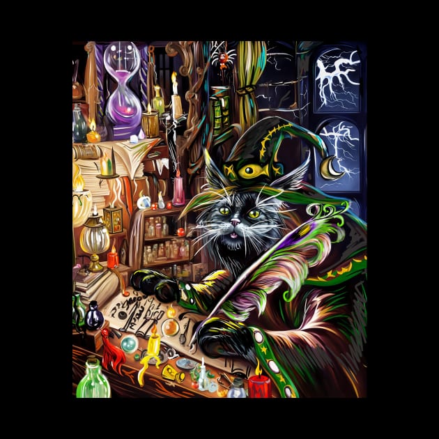 Kitty Cat Wizard Trying to Write Spells by Fantasy West Design