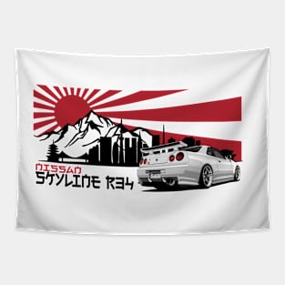 Nissan Skyline r34 GTR White, JDM Car Tapestry