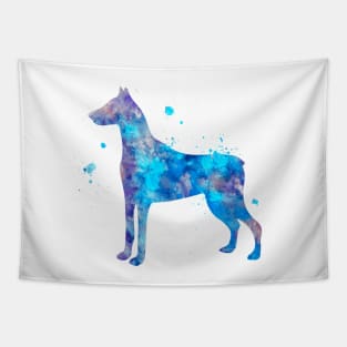 Blue Doberman Dog Watercolor Painting Tapestry