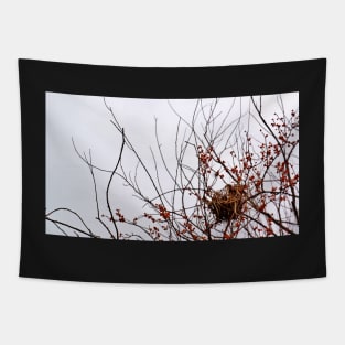 Nest in Red Berry Tree Tapestry