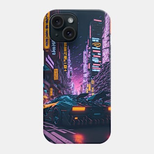 Dark Neon City Sports Car Phone Case