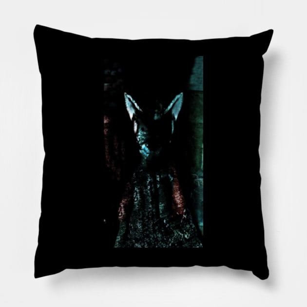 Digital collage, special processing. Strong, muscular men figure, arabian skirt, dark room. Demon. Blue, green and slight red. Pillow by 234TeeUser234