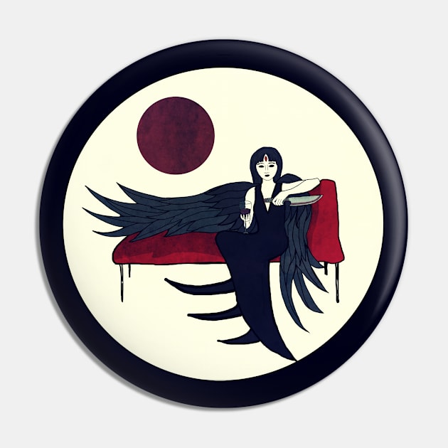 Raven Girl Lounging Pin by legendsinink