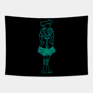 Turquoise Bundled Kawaii Girl Tapestry