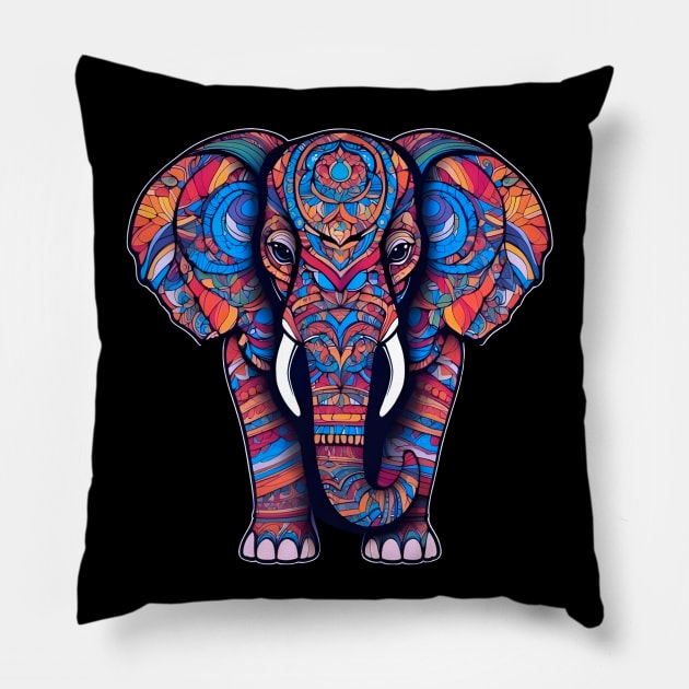 Colorful Mandala Elephant Pillow by VivaLaRetro