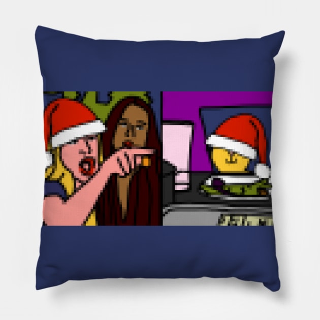 Christmas Woman Yelling at Cat Meme Pixelart Pillow by ellenhenryart