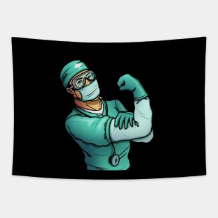 Strong Man Face-Mask Nurse Virus Flu Quarantine Tapestry