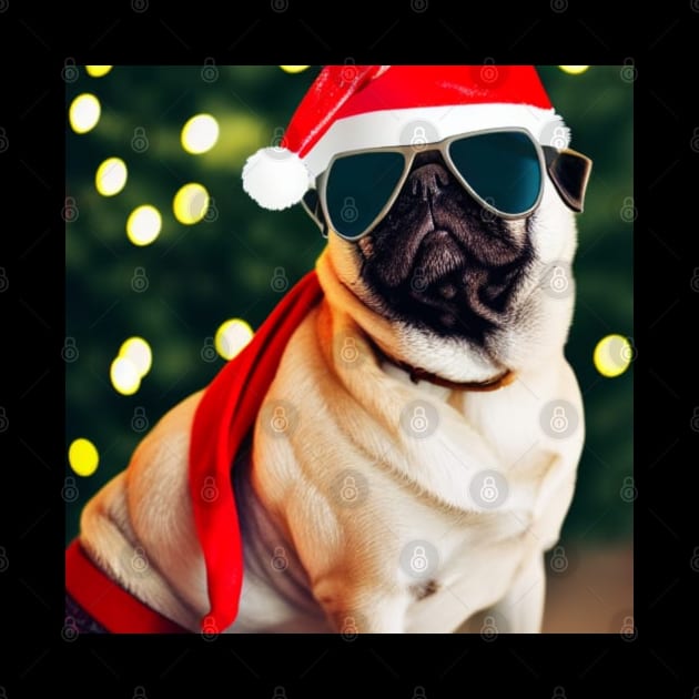 Christmas pug in Santa's hat by Apparels2022