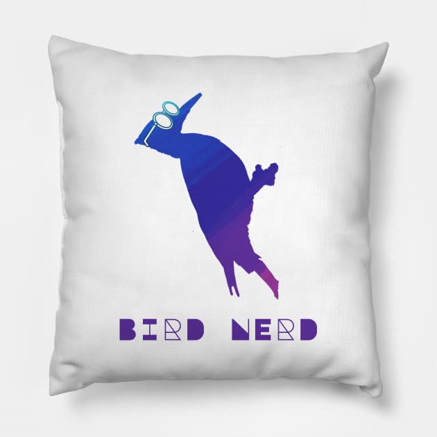 Bird Nerd Pileated Woodpecker Wearing Glasses Watercolor Silhouette Pillow by Rosie's Rings and Things