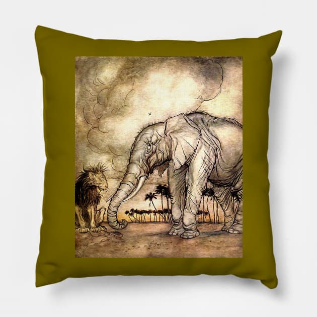 An Elephant and A Lion - Vintage Artwork Pillow by PatrioTEEism