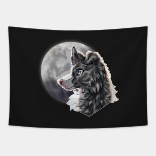 Blue Slate Merle Border Collie with Night Sky Full Moon Tapestry