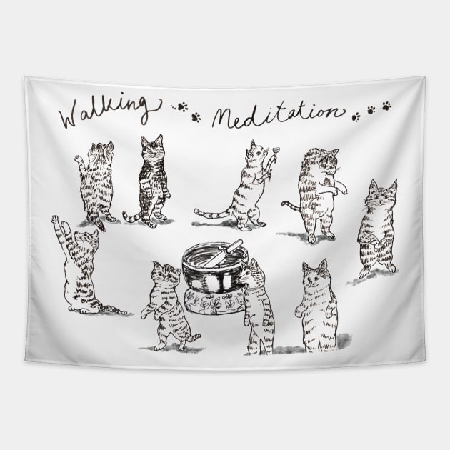 Mindful Walking Meditation Cats Tapestry by bittergodart
