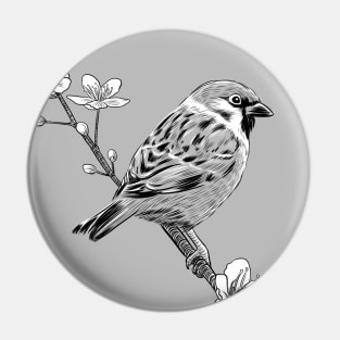 Sparrow on cherry Pin