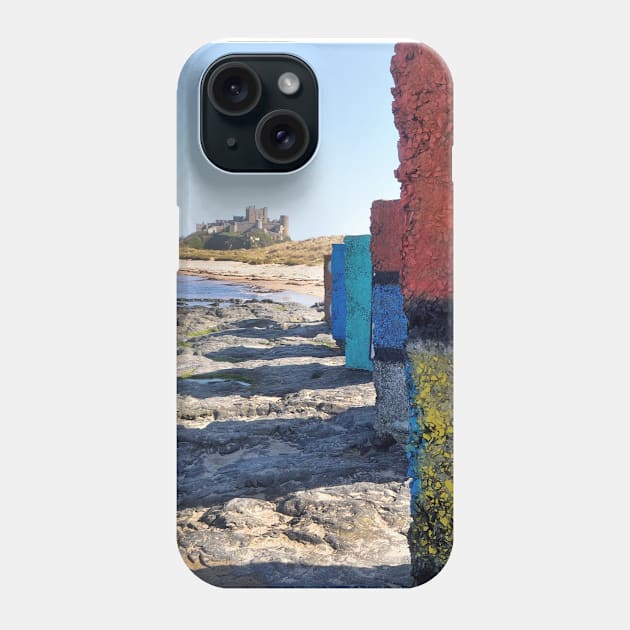 WW2 beach defences painted as Rubic Cubes - Bamburgh, Northumberland, UK Phone Case by richflintphoto