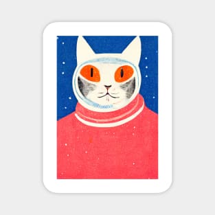 Astronaut Cat Portrait Retro Poster Vintage Art Astronaut Wall Space Pink Illustration Magnet