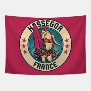 Vintage Surfing Badge for Hossegor, France Tapestry