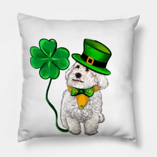 Clover Malarkey Funny Cavapoo puppy dog in hat and tie with Shamrocks - green 4 leaf clovers shamrock. Shenanigans The best Irish gift ideas 2024 Pillow