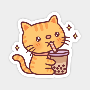 Cute Tabby Cat Drinking Bubble Tea Magnet