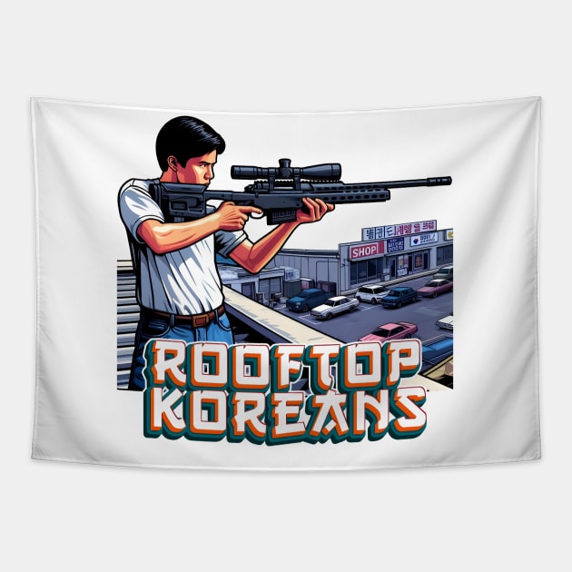 Rooftop Koreans Tapestry by Rawlifegraphic