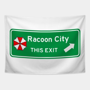 Racoon City Highway Exit Sign Tapestry