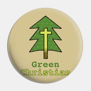 Green Christian Tree With Cross Pin