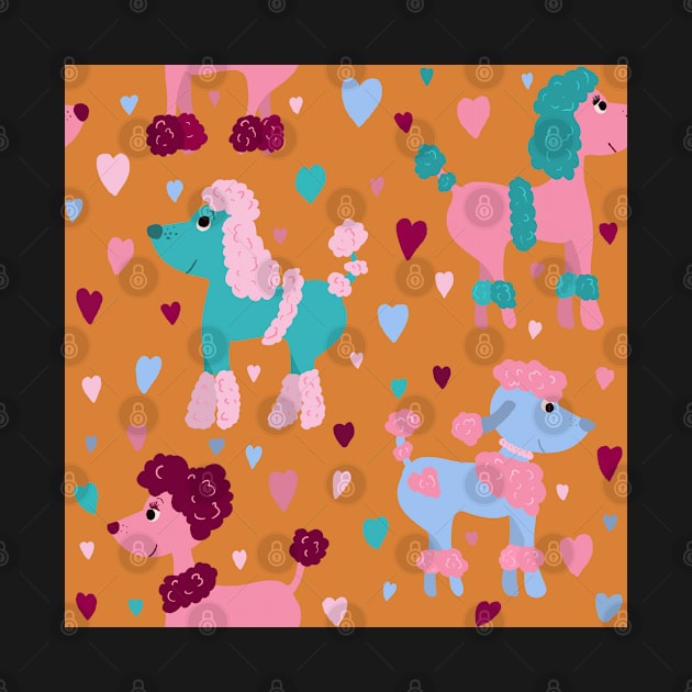 Colourful poodles with hearts repeat pattern by NattyDesigns