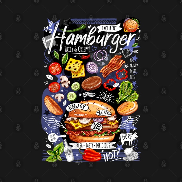 Food poster, fast food, cooking, burger, hamburger, cheeseburger by Iraida Bearlala