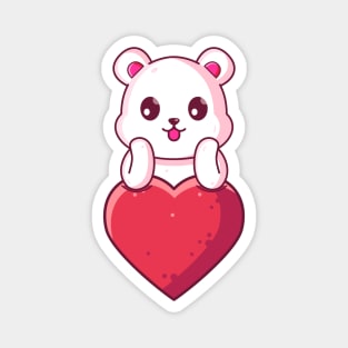 Cute Polar Bear with big love. Gift for valentine's day with cute animal character illustration. Magnet