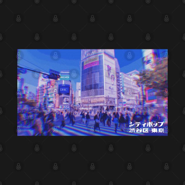 Japanese city pop art series 2 - Shibuya intersection crossing Tokyo Japan in - retro aesthetic - Vaporwave style by FOGSJ