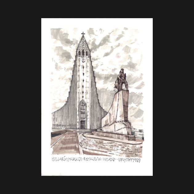 Hallgrímskirkja Church, Reykjavík, Iceland Ink Drawing by christoff3000