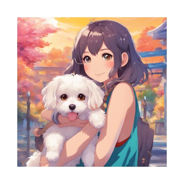 Anime Girl with a cute Dog #001 by merchonly4you