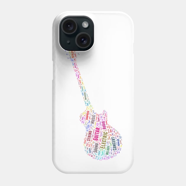 Electric Guitar Silhouette Shape Text Word Cloud Phone Case by Cubebox