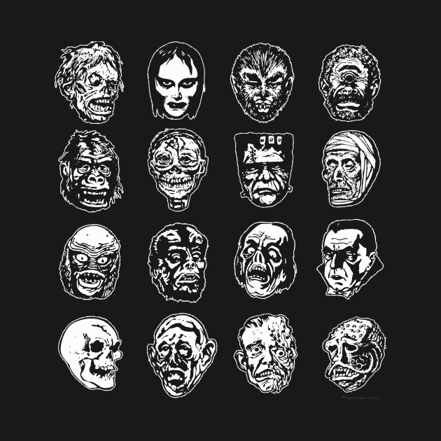 Horror Movie Monster Masks (B&W variant) by monstermangraphic