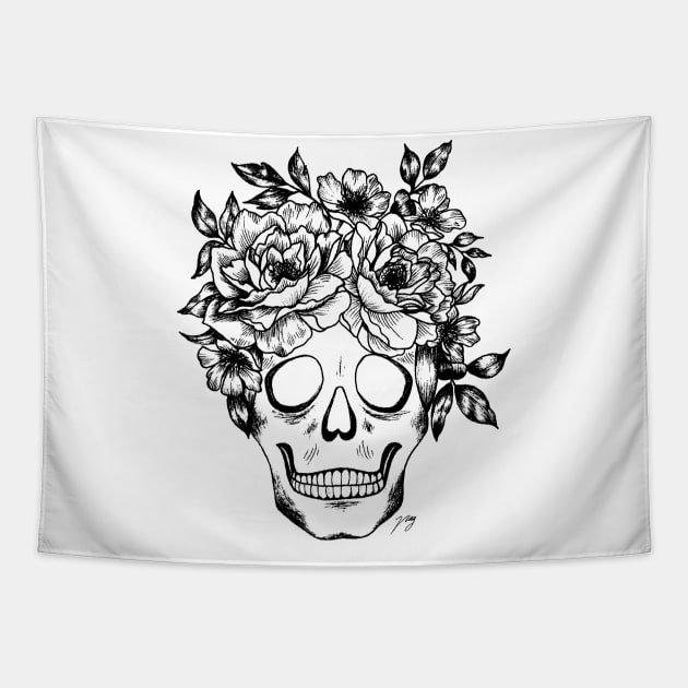 Floral Skull Tapestry by Akbaly