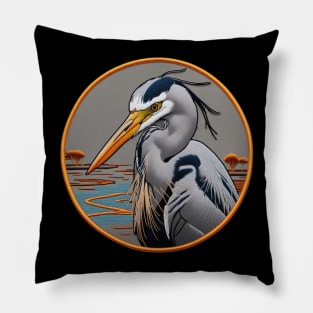 Grey Heron Embroidered Patch Pillow