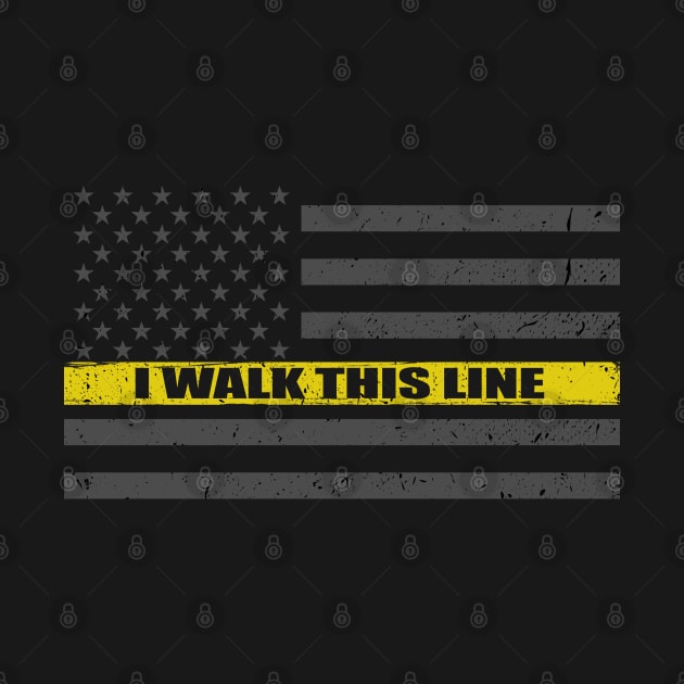 I Walk This Line Thin Gold Line Flag by bluelinemotivation