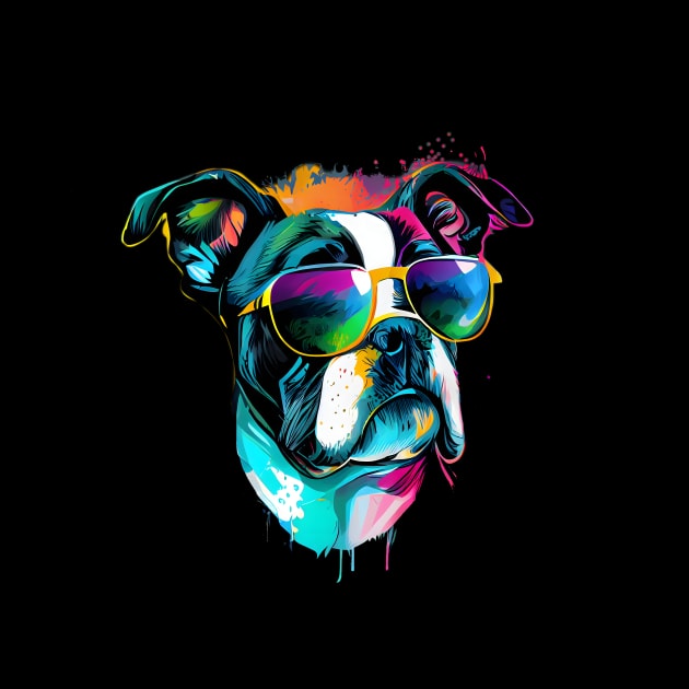 Colourful cool bulldog dog with sunglasses by MLArtifex