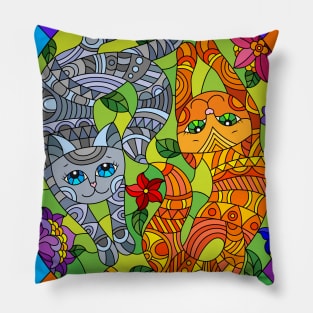 Cute Kitty Stained Glass Design Pattern Pillow