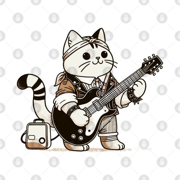 Cat Playing Electric Guitar Rock Music Funny Cat by KsuAnn