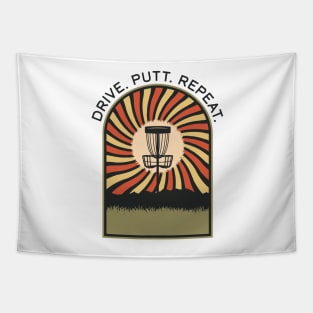 Drive. Putt. Repeat. | Disc Golf Vintage Retro Arch Mountains Tapestry