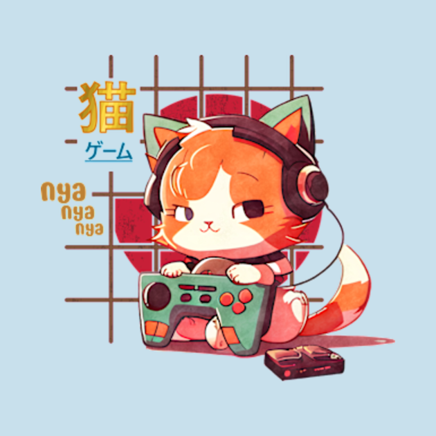 cat and game japanese kawaii orange cat Game TShirt TeePublic