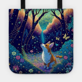 Corgi in a Magical Forest Surrounded by Butterflies Tote