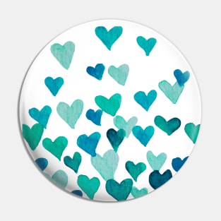 Valentine’s Day Watercolor Hearts – turquoise Pin