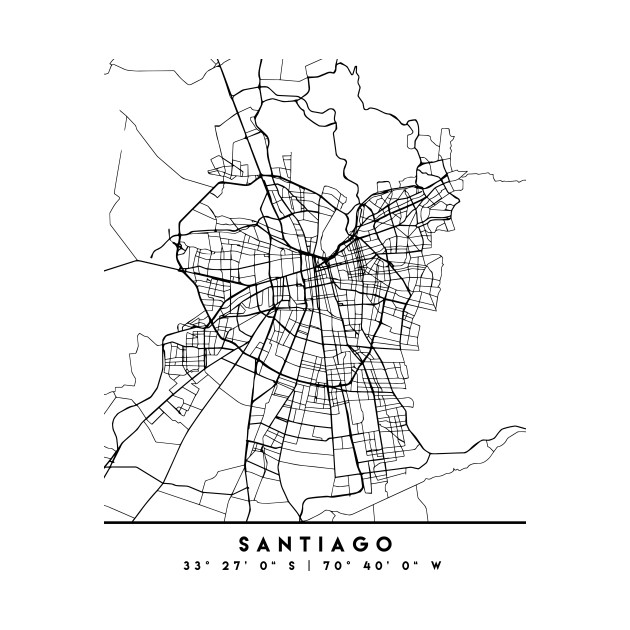 SANTIAGO DE CHILE BLACK CITY STREET MAP ART Santiago De Chile T