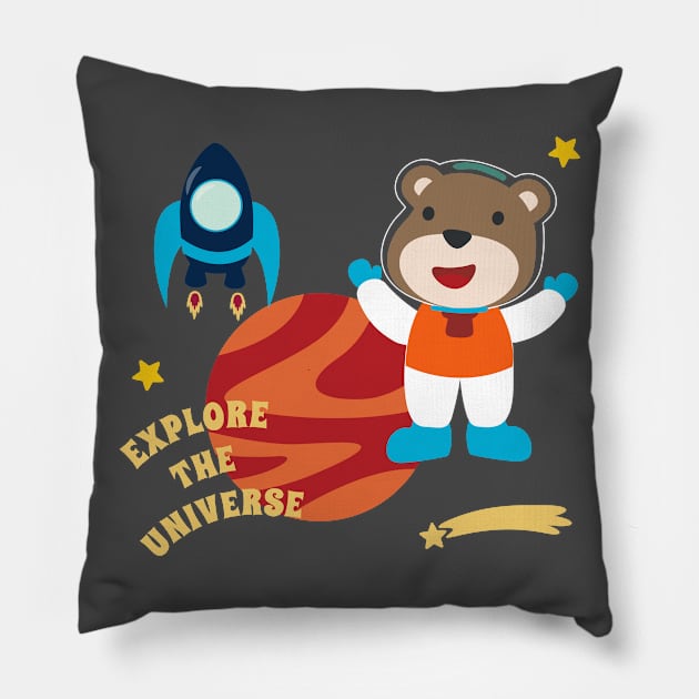 Space bear or astronaut in a space suit with cartoon style. Pillow by KIDS APPAREL