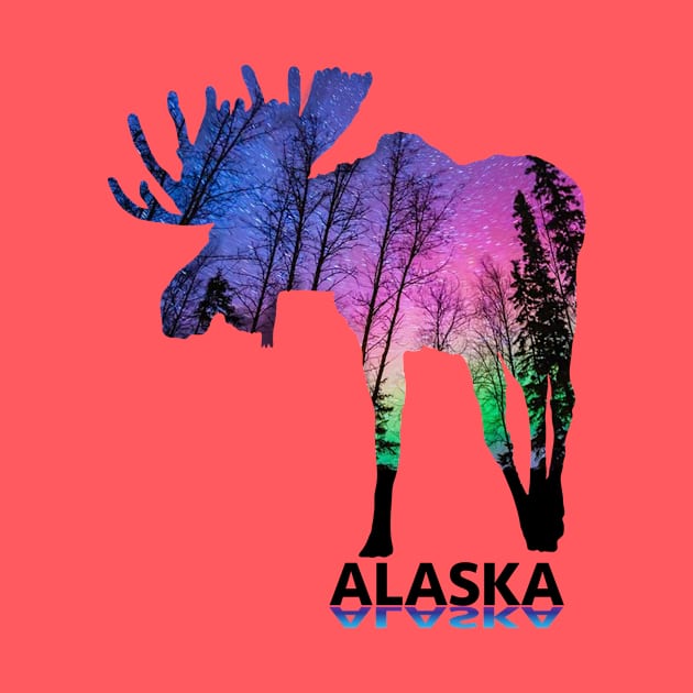 Alaskan northern lights moose by ACGraphics